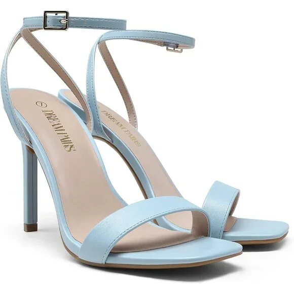Women’s Baby-BlueHigh Stilettos Open Square Toe Ankle Strap Comfortable Heel
